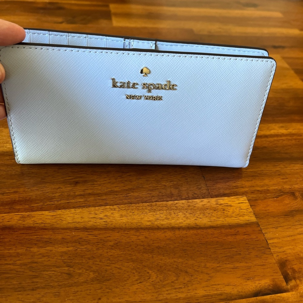 Kate Spade Sky Blue Wallet with Gold Accents
